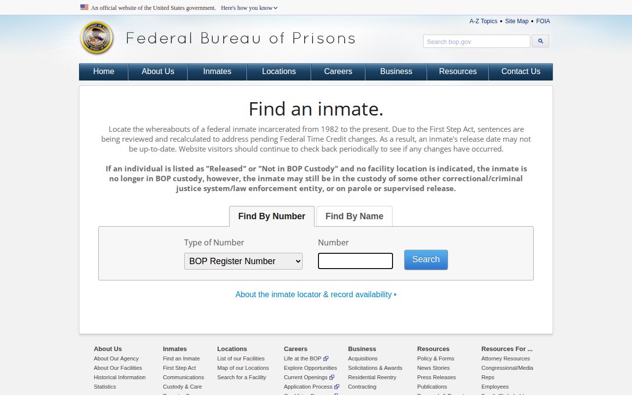 Mississippi federal custody search comparison using the BOP inmate locator