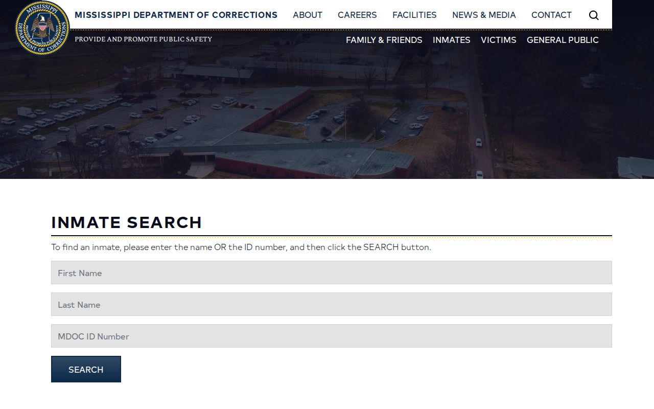 Mississippi MDOC offender search form for state custody and profile photos